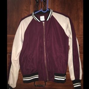 Maroon ,tan,black,gold bomber jacket